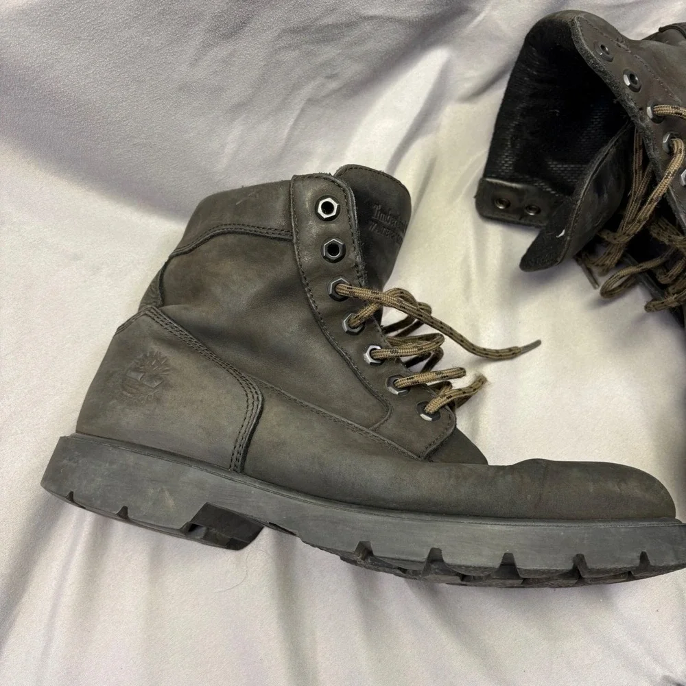 Timberland Mens Waterproof Leather Work Boots Black Gray Lug Sole Lace Up‎ 9